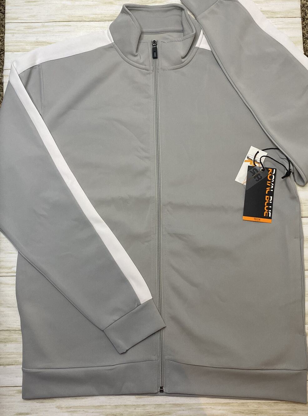 Royal Blue Mens Size M Gray & White Full Zip Athletic 'Tech' Jacket
